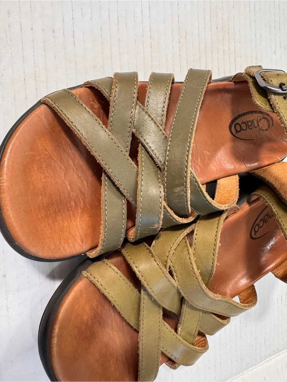 Chacos Green Leather Strappy Outdoorsy Sandals Womens 7 Comfort Hiking